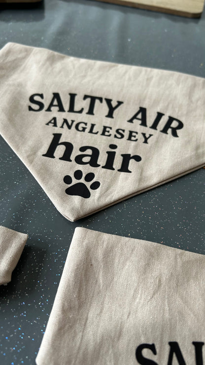 Handmade in the UK - Salty air, Anglesey hair Dog Bandanas in Almond 🐾